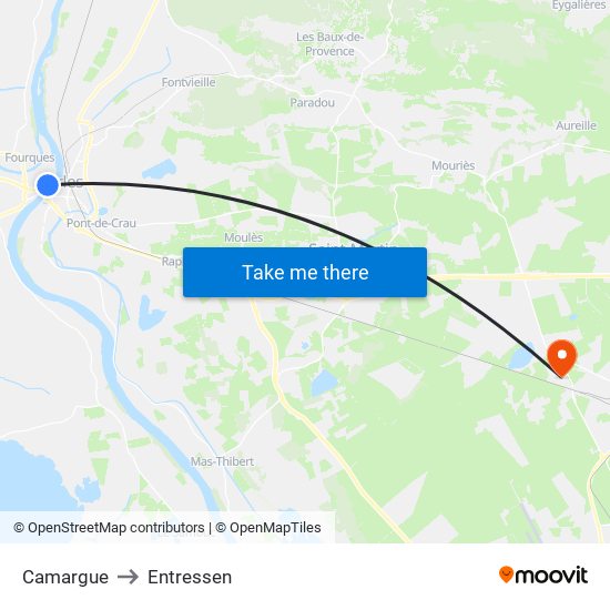 Camargue to Entressen map
