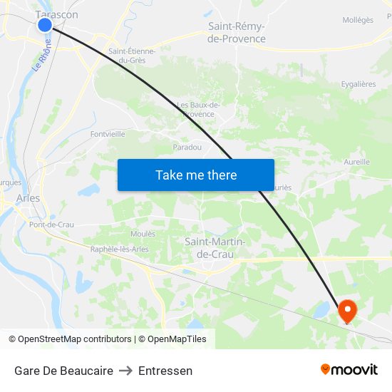 Gare De Beaucaire to Entressen map