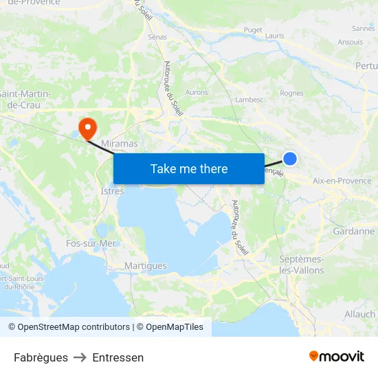 Fabrègues to Entressen map