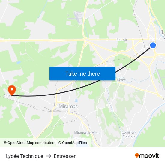 Lycée Technique to Entressen map