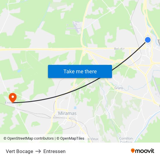 Vert Bocage to Entressen map