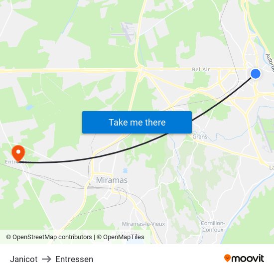Janicot to Entressen map