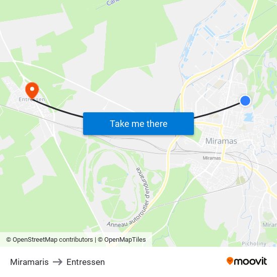 Miramaris to Entressen map
