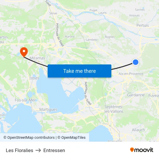 Les Floralies to Entressen map