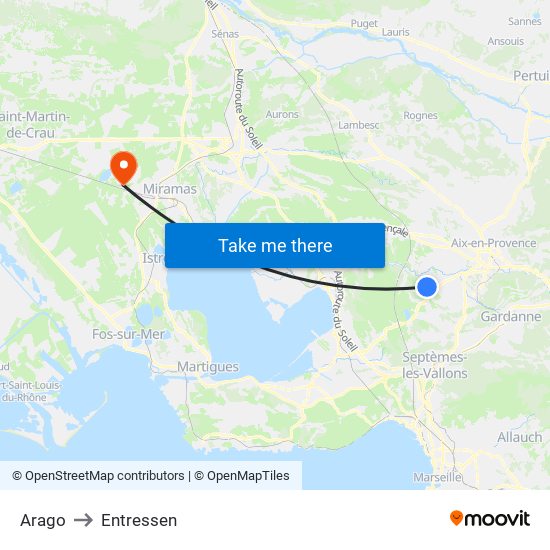 Arago to Entressen map