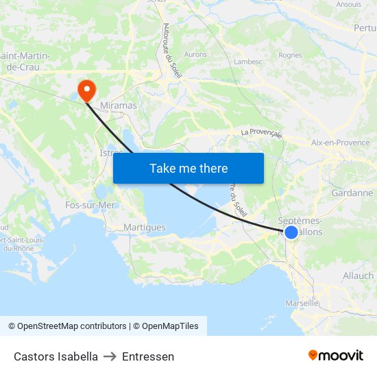 Castors Isabella to Entressen map