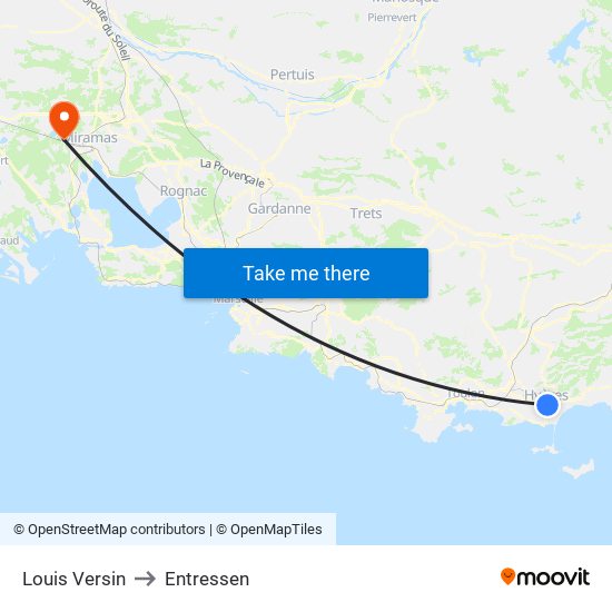Louis Versin to Entressen map