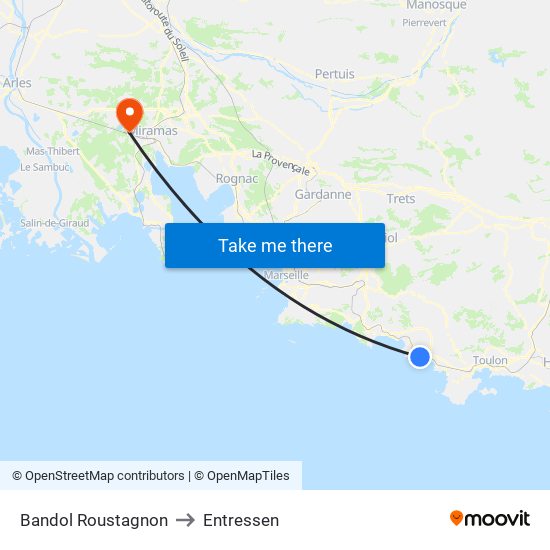 Bandol Roustagnon to Entressen map