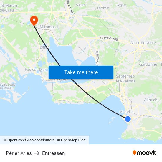 Périer Arles to Entressen map