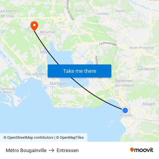 Métro Bougainville to Entressen map