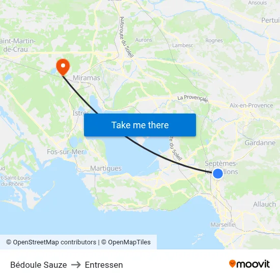 Bédoule Sauze to Entressen map