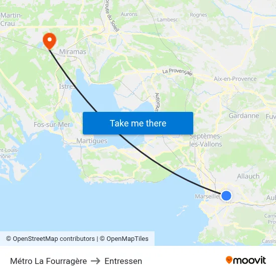 Métro La Fourragère to Entressen map