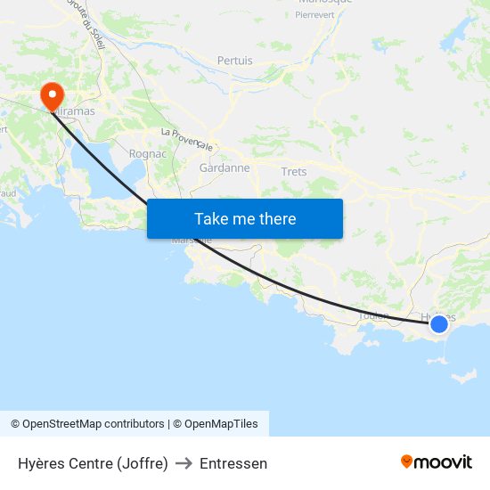Hyères Centre (Joffre) to Entressen map