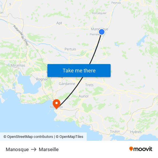 Manosque to Marseille map