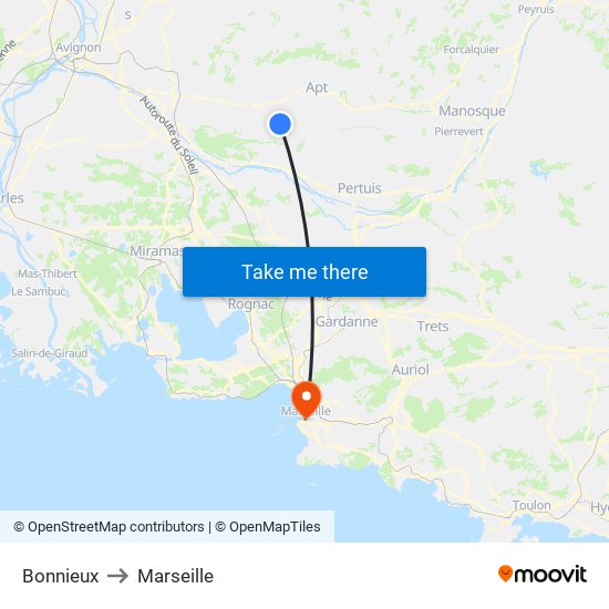 Bonnieux to Marseille map