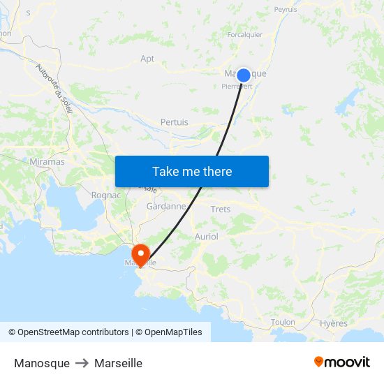 Manosque to Marseille map