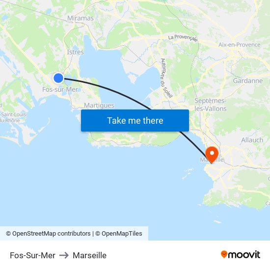 Fos-Sur-Mer to Marseille map