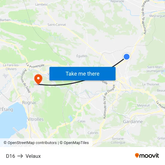 D16 to Velaux map