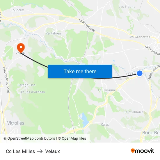 Cc Les Milles to Velaux map