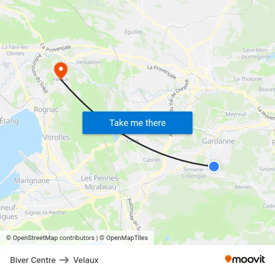 Biver Centre to Velaux map