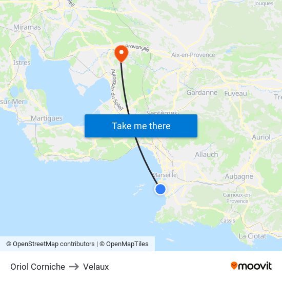 Oriol Corniche to Velaux map