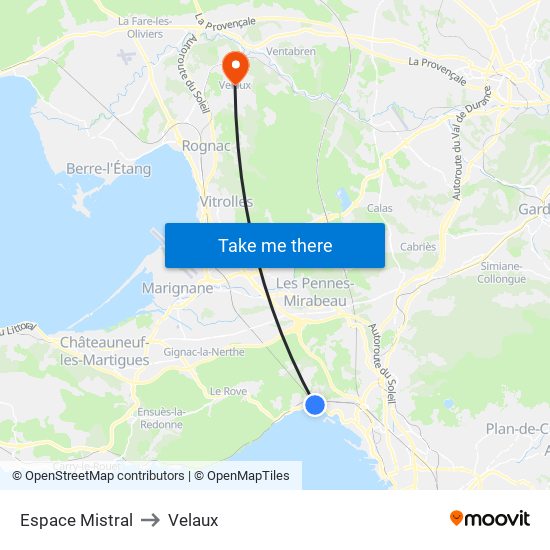 Espace Mistral to Velaux map