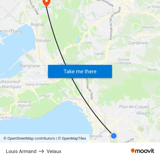 Louis Armand to Velaux map