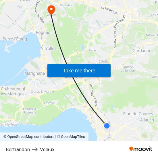 Bertrandon to Velaux map