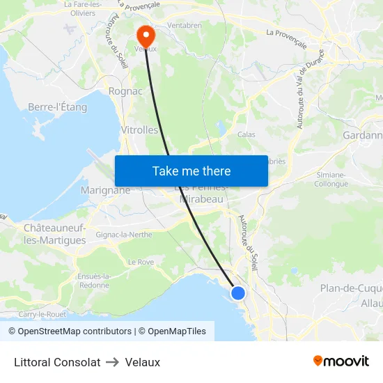 Littoral Consolat to Velaux map