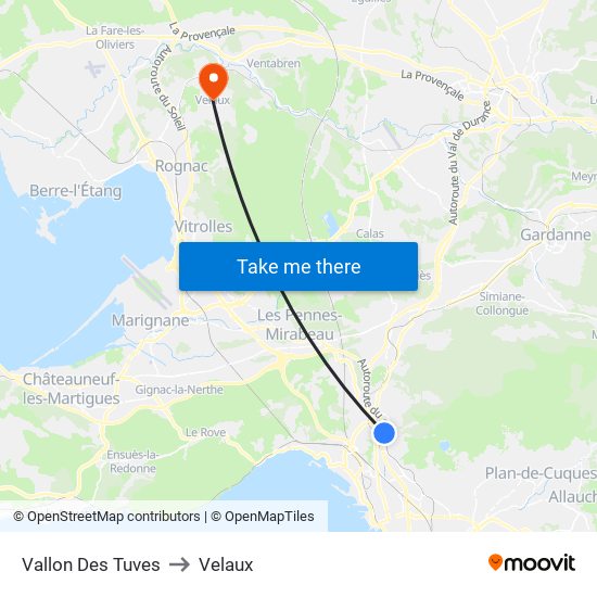 Vallon Des Tuves to Velaux map