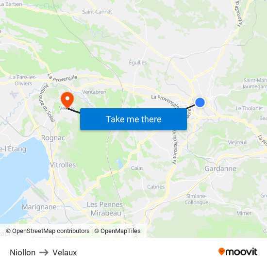 Niollon to Velaux map