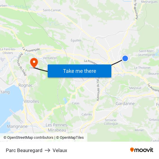 Parc Beauregard to Velaux map