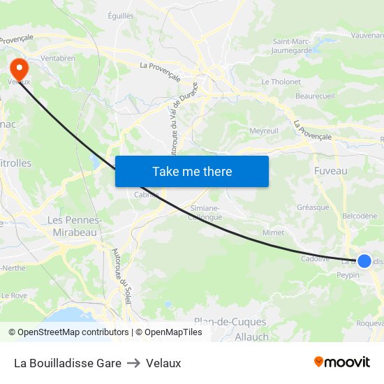 La Bouilladisse Gare to Velaux map