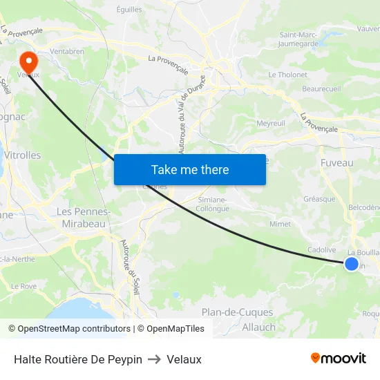 Halte Routière De Peypin to Velaux map