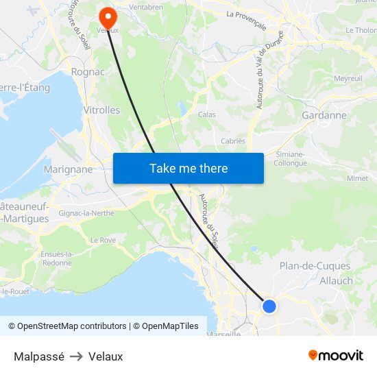 Malpassé to Velaux map