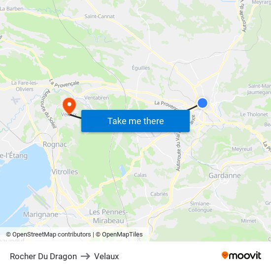 Rocher Du Dragon to Velaux map