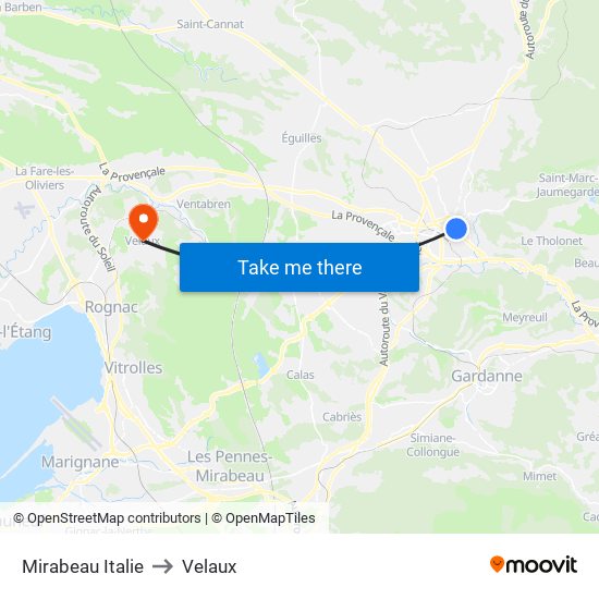 Mirabeau Italie to Velaux map