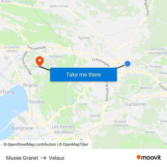 Musée Granet to Velaux map