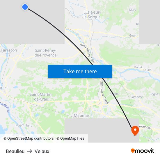 Beaulieu to Velaux map