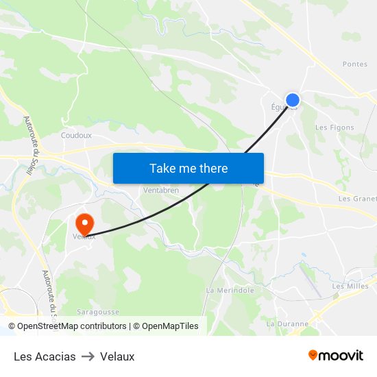 Les Acacias to Velaux map