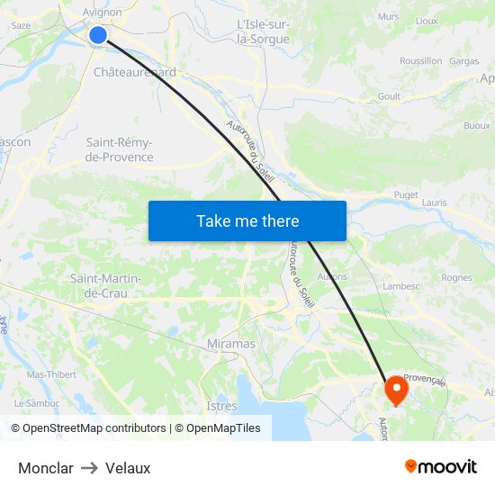 Monclar to Velaux map
