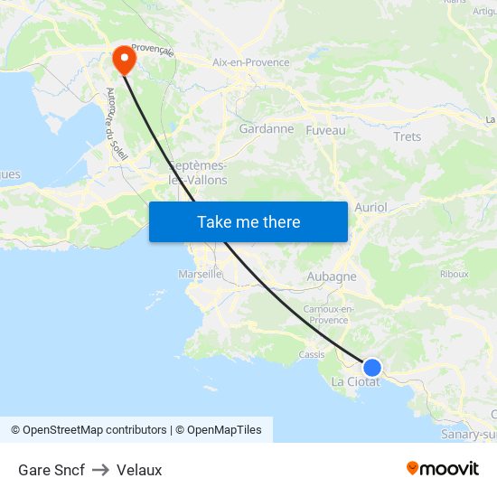 Gare Sncf to Velaux map