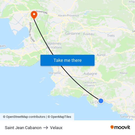 Saint Jean Cabanon to Velaux map