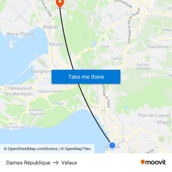 Dames République to Velaux map