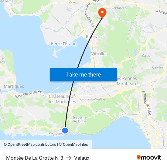 Montée De La Grotte N°3 to Velaux map