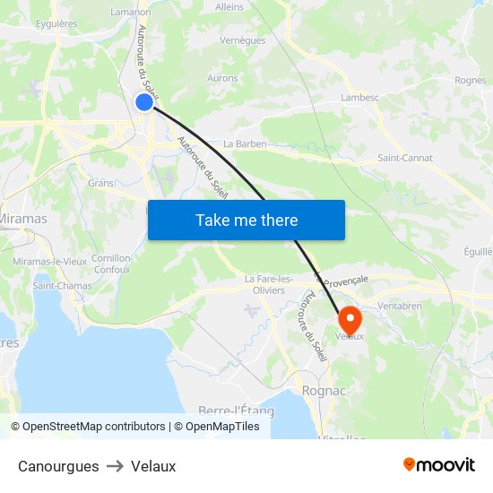 Canourgues to Velaux map
