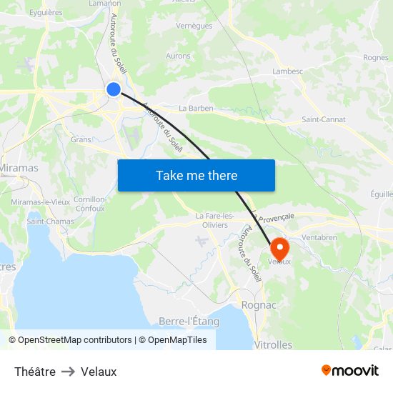 Théâtre to Velaux map