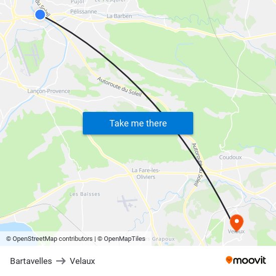 Bartavelles to Velaux map