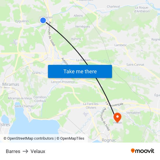 Barres to Velaux map