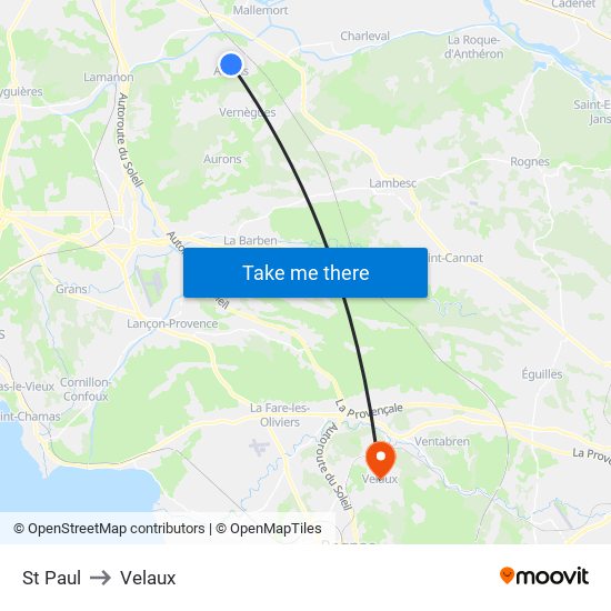 St Paul to Velaux map